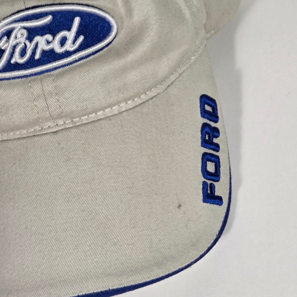 Ford Hat Tan Khaki Blue Embroidered Logo Baseball Cap Adjustable Strapback Mens - Picture 3 of 9